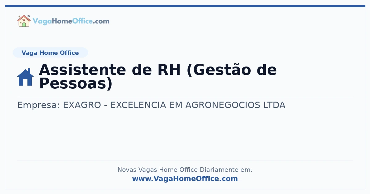 Vaga Home Office: Assistente de RH (Gestão de Pessoas) | Quero Home